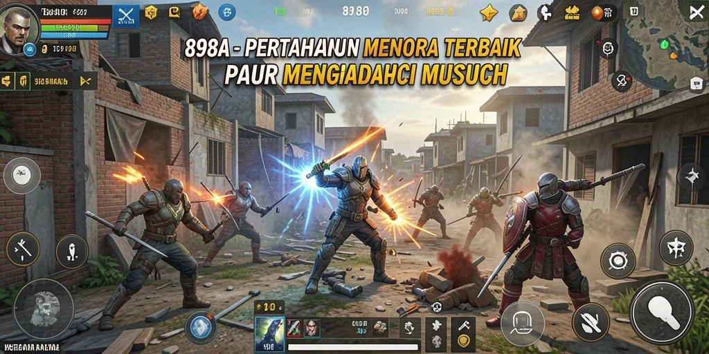 Tampilan gameplay 898A dengan pertahanan menara yang dinamis.