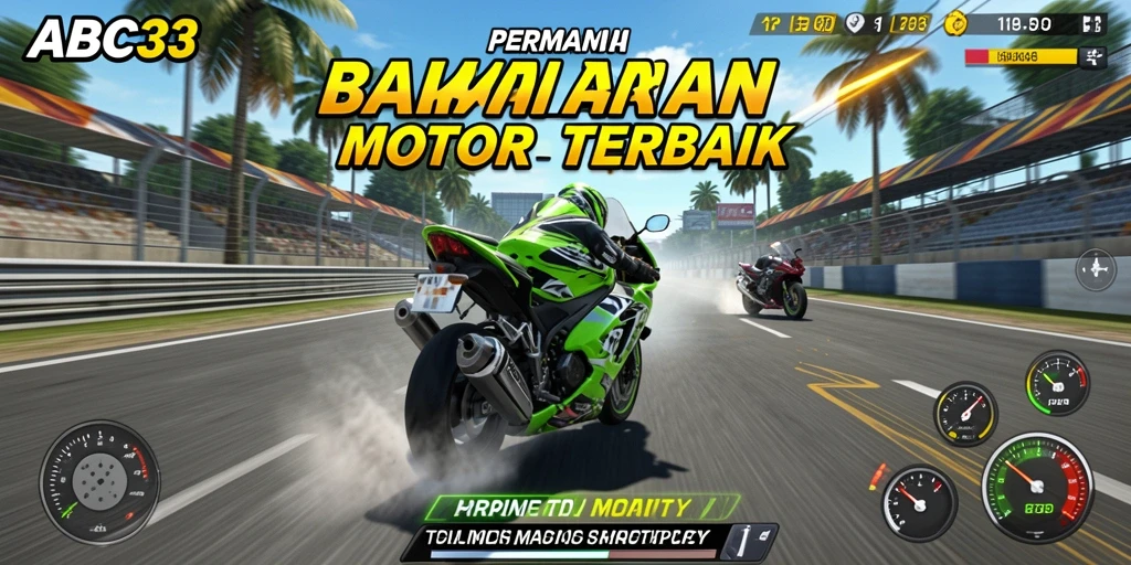 Tampilan gameplay seru dalam balapan motor di ABC33.