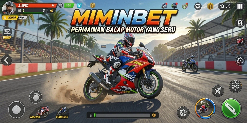 Screenshot gameplay MIMINBET yang menampilkan balapan motor yang seru.
