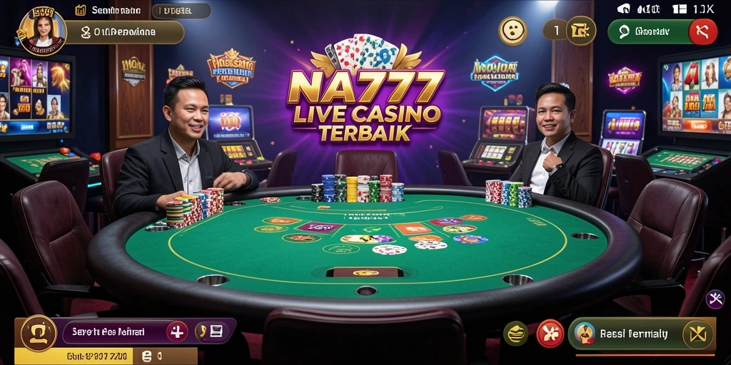 Screenshot gameplay NA777 dengan dealer langsung dan pemain aktif.