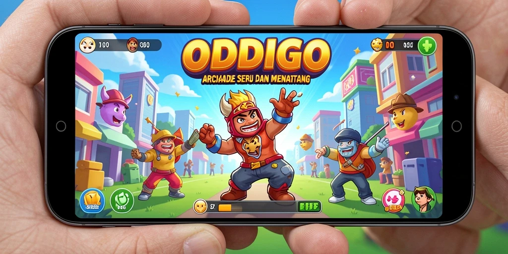 Screenshot ODDIGO menunjukkan aksi seru dalam permainan Arcade.