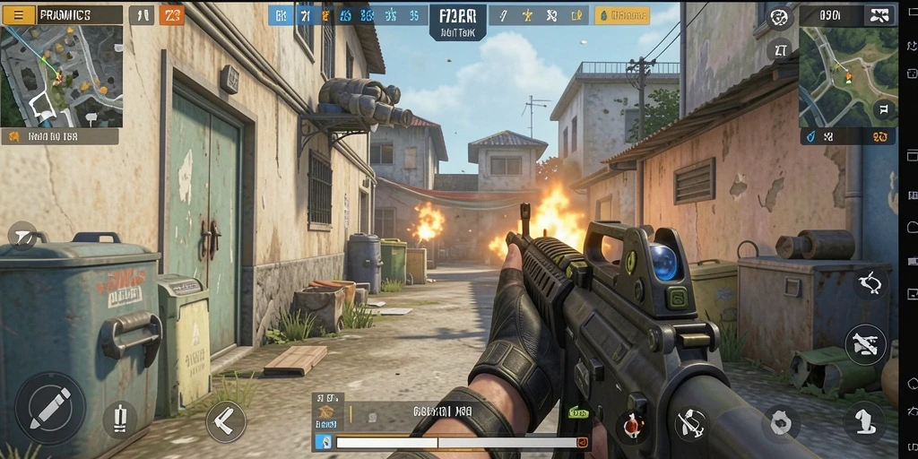 Screenshot utama menunjukkan intensitas pertempuran dalam game FPS.