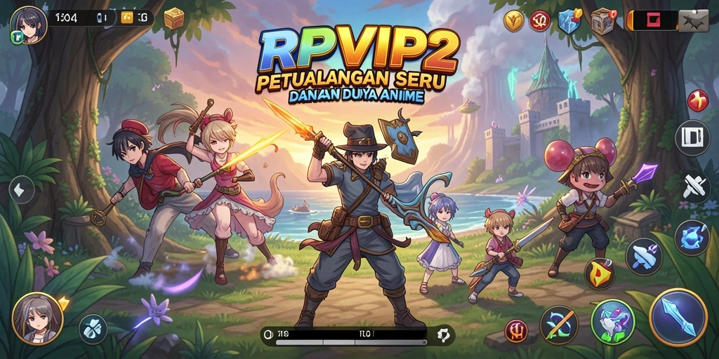 Tampilan gameplay RPVIP2 yang menampilkan aksi karakter anime.