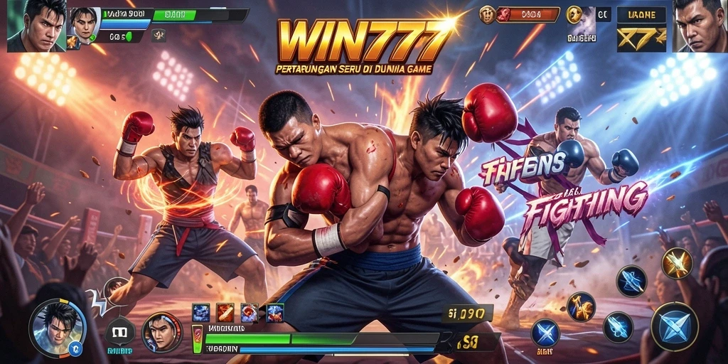 Screenshot gameplay WIN777 yang menunjukkan pertarungan seru antara karakter.